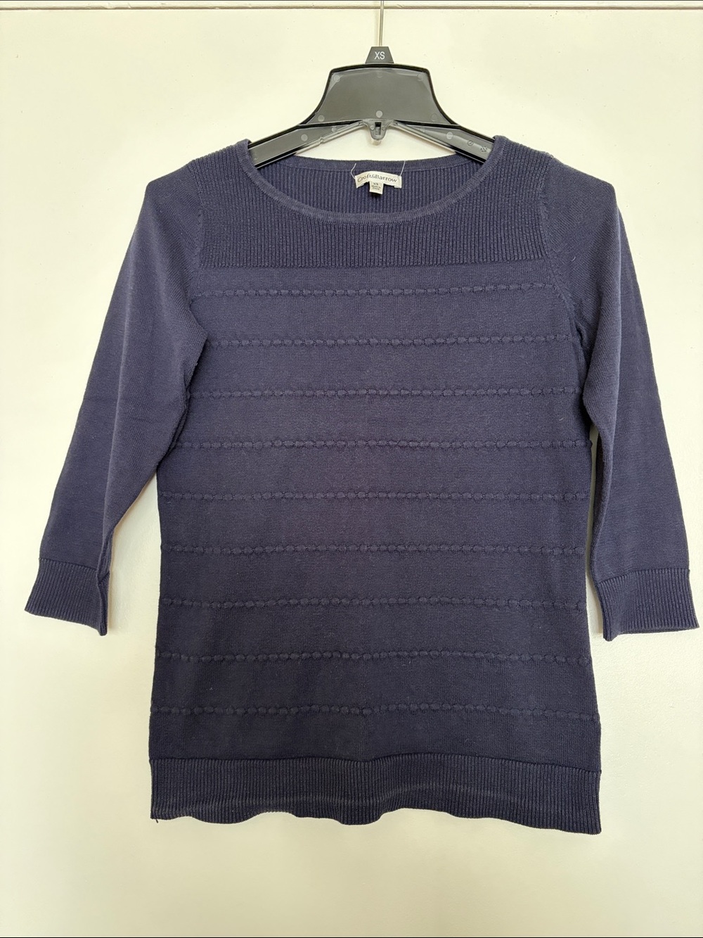Croft and Barrow Women’s XS Navy Textured Knit Boatneck Sweater 3/4 sleeves